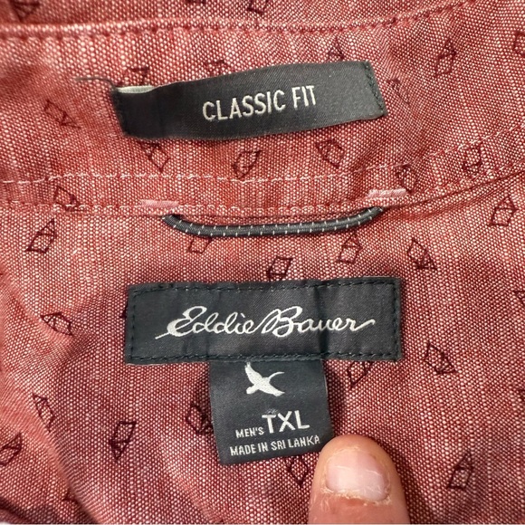 Eddie Bauer Short Sleeve ButtonUp Geometric Print Shirt Mens TXL Classic Fit Red - Picture 4 of 7